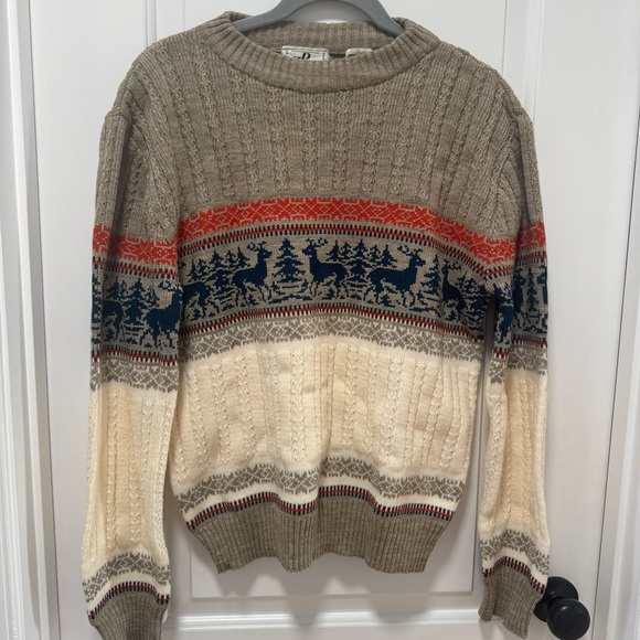Vintage KP Collection size‎ Medium Fair Isle Reindeer Sweater Tan 70s 80s Winter - Picture 10 of 10